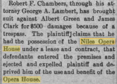 Niles Opera House - DEC 5TH 1903 LEASE DISPUTE